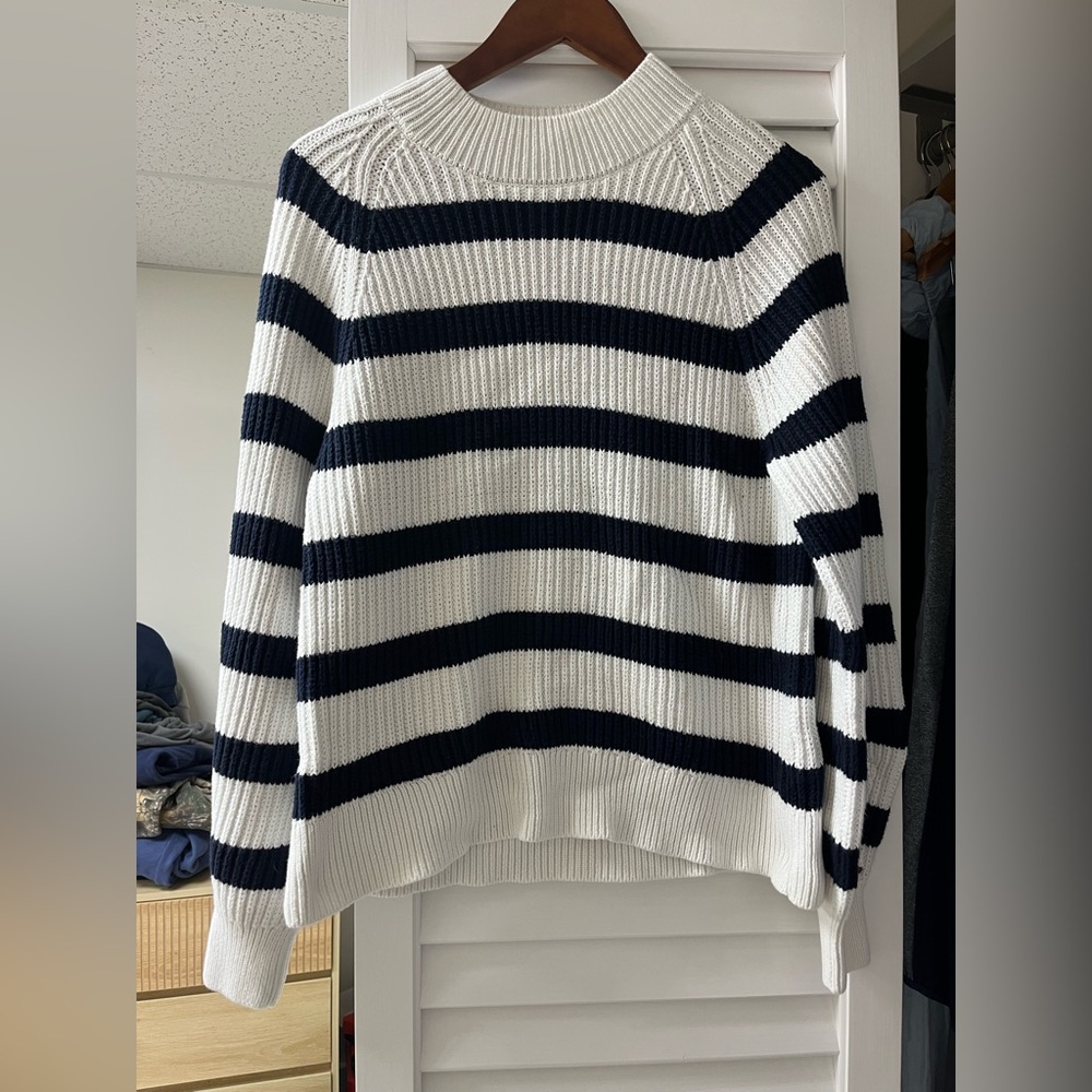 Tommy Hilfiger Navy and White Striped Sweater